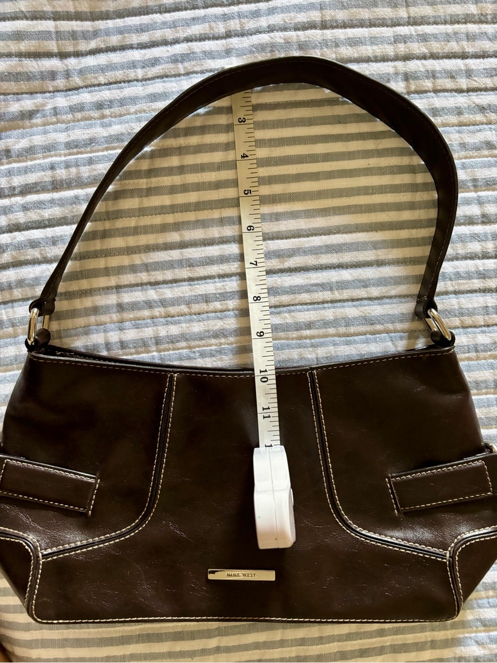 Vintage Y2K Nine West Espresso Brown Baguette Shoulder Bag Minimalist 90s - Picture 3 of 9